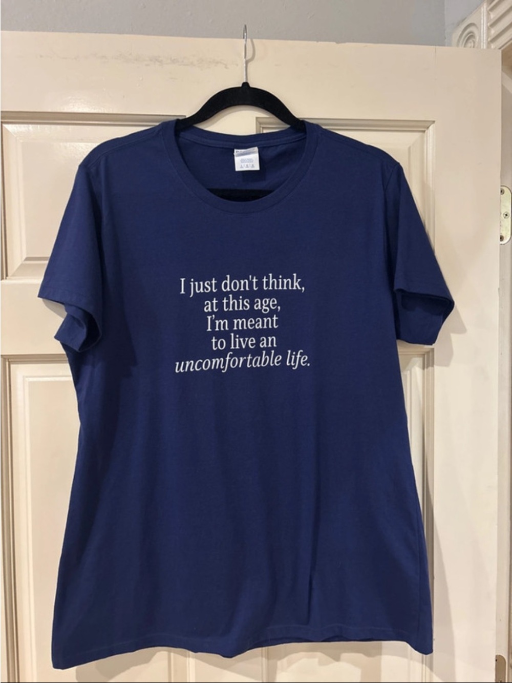 Source Unknown Navy Blue Short Sleeve Tee with White Quote Print